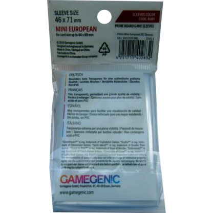 GameGenic GGS10050ML Prime Mini European BG Sleeves - Ruby